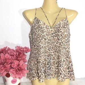 NWOT HOLLISTER HALTER ANIMAL PRINT STRAPPY PLEATED‎ CHIFFON TANK BABYDOLL FAIRY